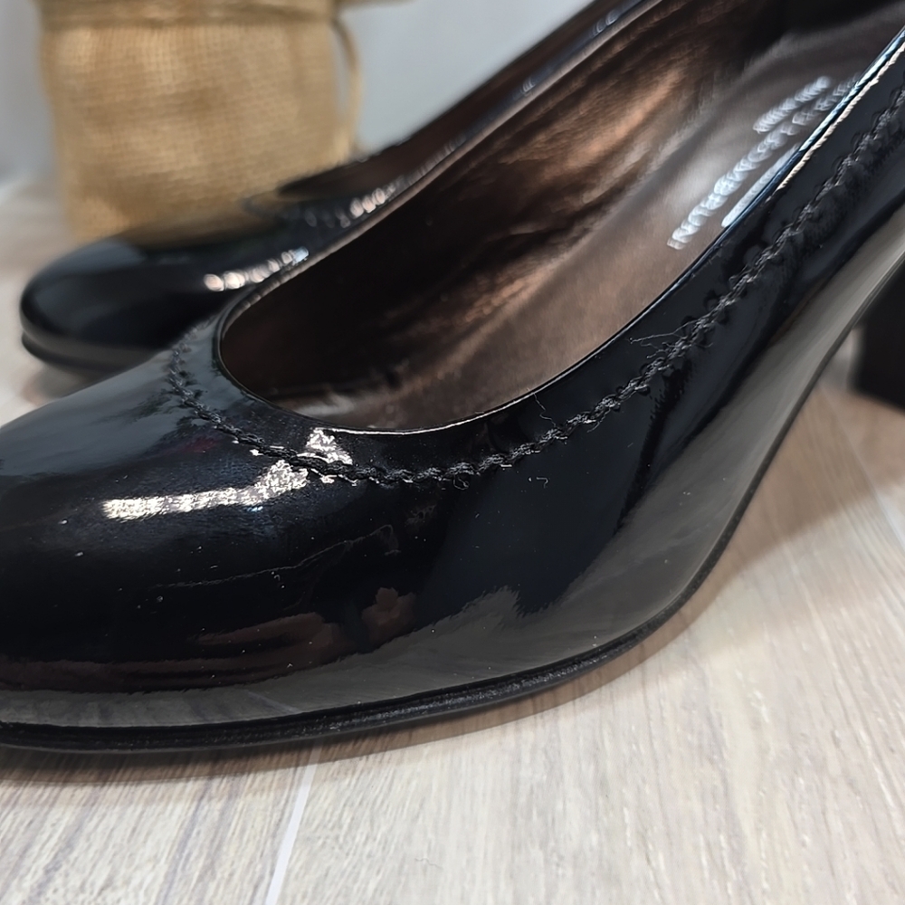 AGL Womens Black Patent Leather Pump Slip On Heel Shoes Size 9 - Picture 5 of 12